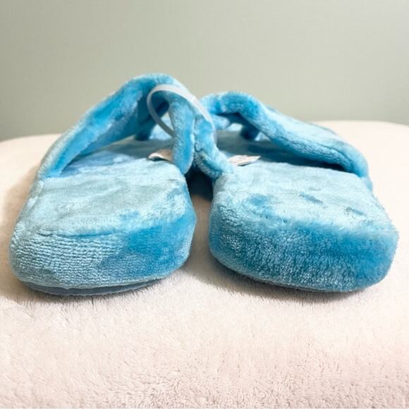 Womens Faux Fur Open Toe Flat Slip-On Thong Slippers Blue Medium NWOT - Picture 4 of 10